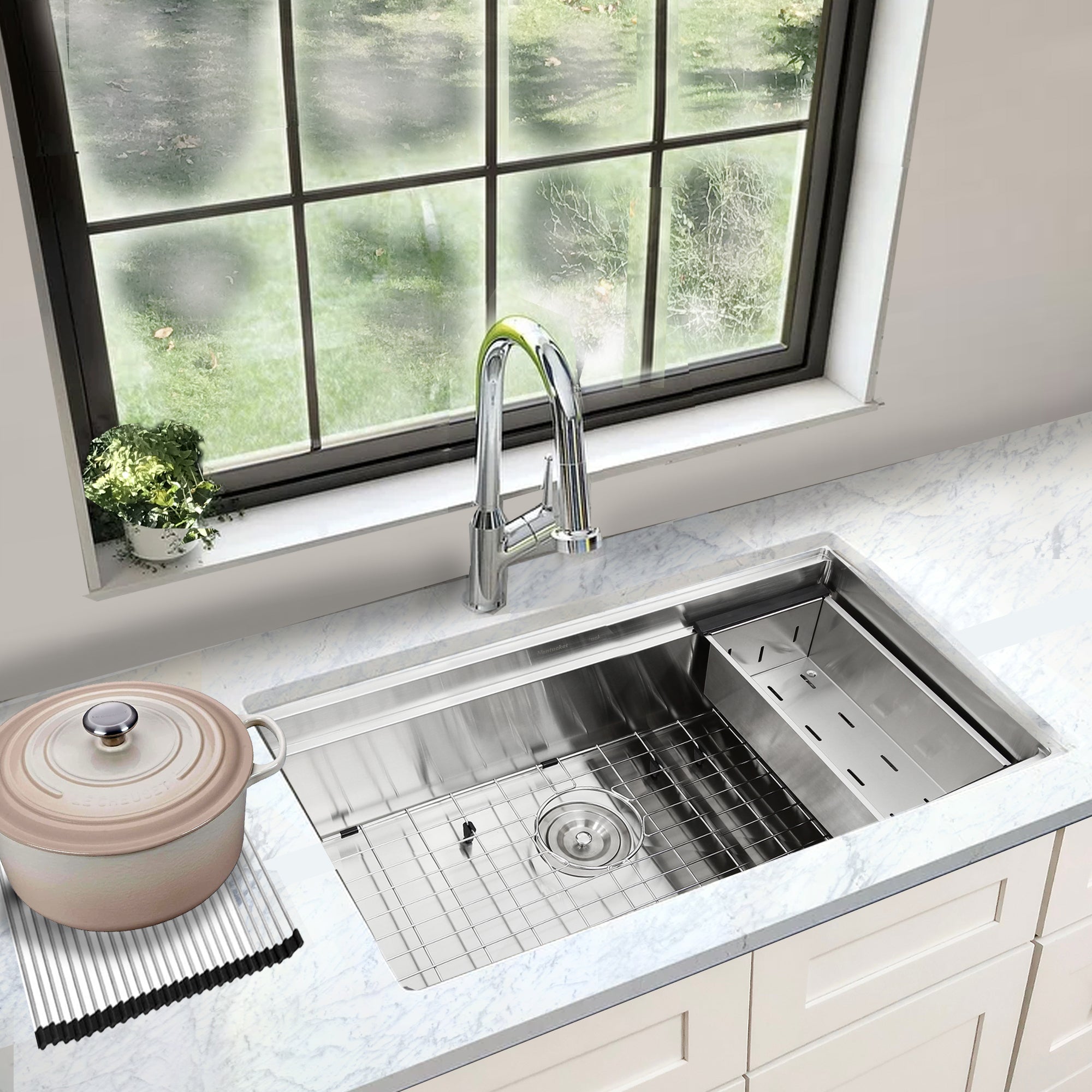 Nantucket Sinks Pro Series 36" Undermount 304 Stainless Steel Kitchen Sink with Accessories, SR-PS-3620-16