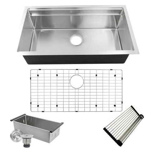 Nantucket Sinks Pro Series 36" Undermount 304 Stainless Steel Kitchen Sink with Accessories, SR-PS-3620-16