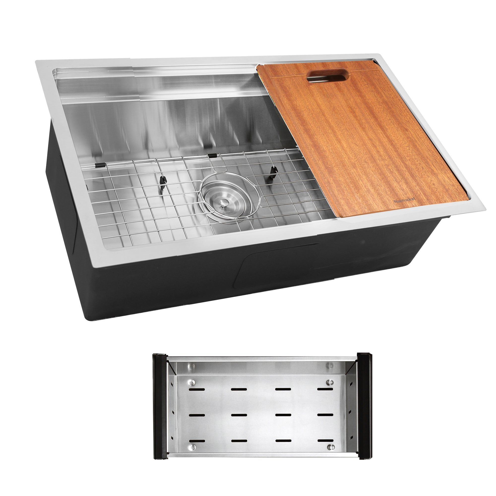 Nantucket Sinks Pro Series 28" Undermount 304 Stainless Steel Kitchen Sink with Accessories, 16 Gauge, SR-PS2-2818-16