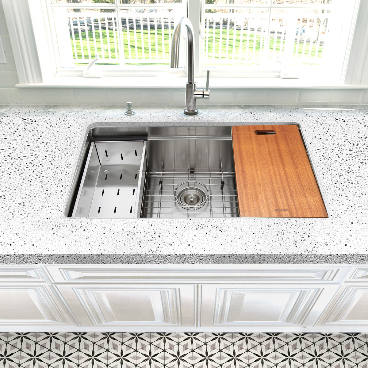 Nantucket Sinks Pro Series 28" Undermount 304 Stainless Steel Kitchen Sink with Accessories, 16 Gauge, SR-PS2-2818-16