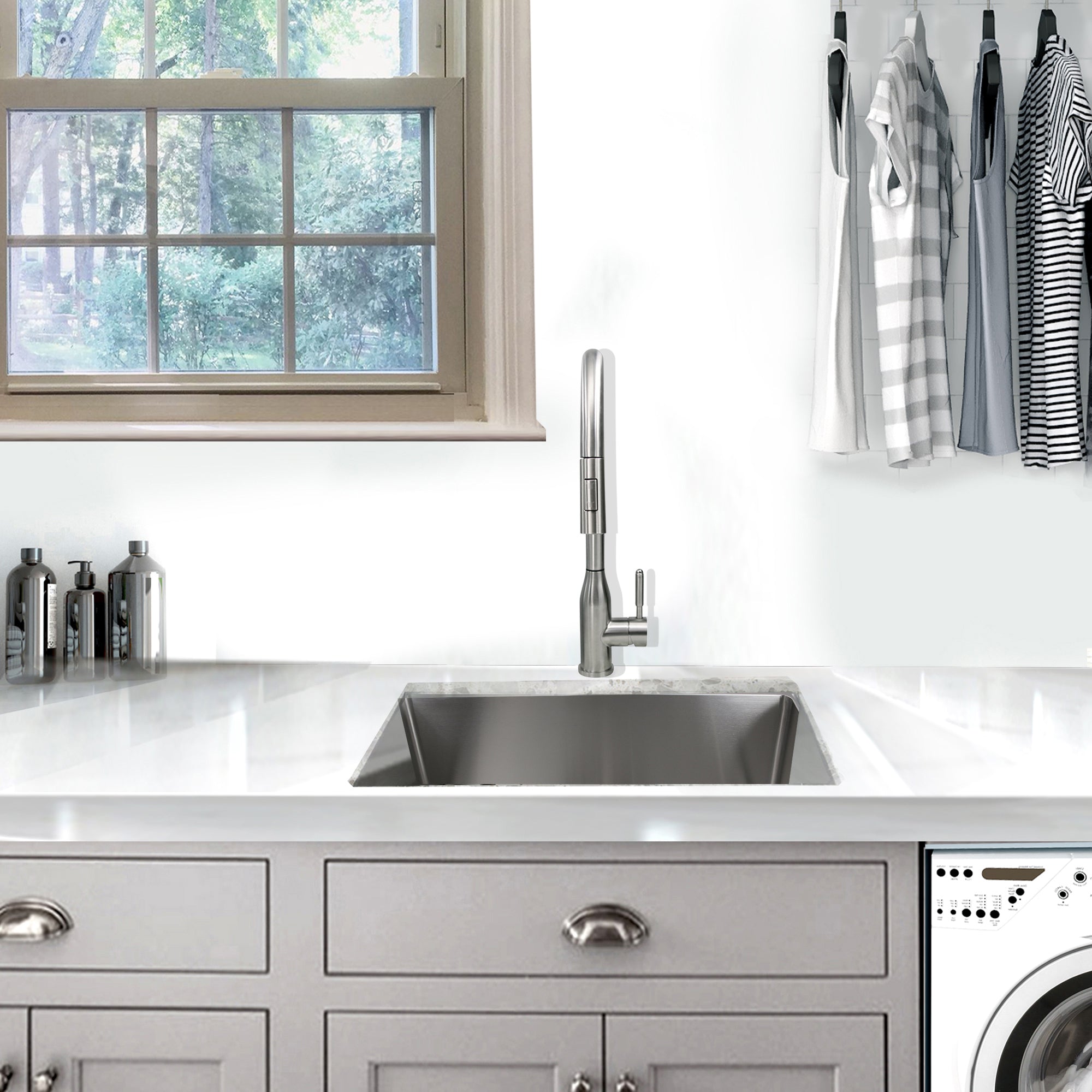 Nantucket Sinks Pro Series 23" Undermount 304 Stainless Steel Laundry/Utility Sink with Accessories, SR2318-12-16