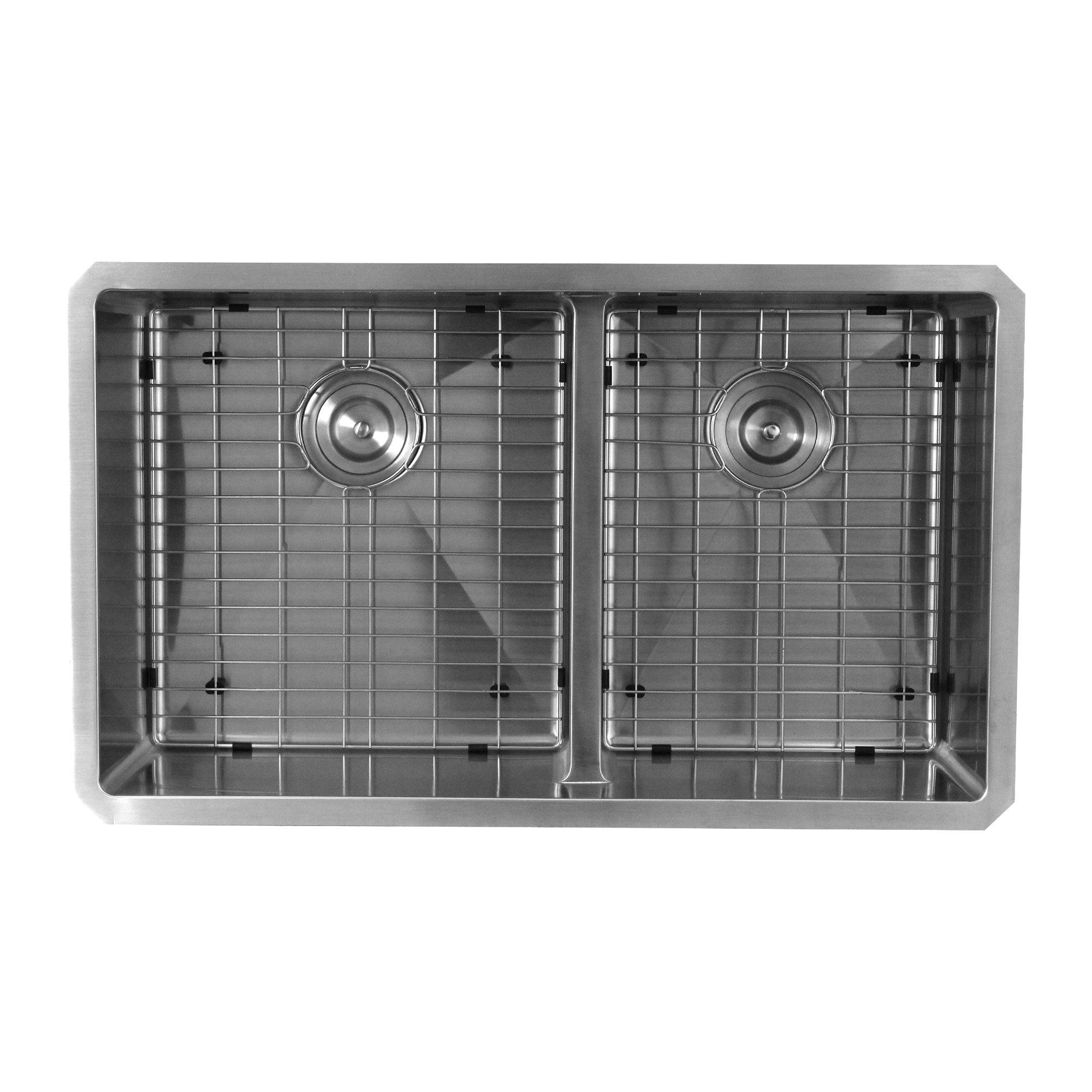 Nantucket Sinks Pro Series 32" Undermount 304 Stainless Steel Kitchen Sink with Accessories, 55/45 Double Bowl, Silver, SR3219-OS-16 - The Sink Boutique