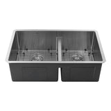 Nantucket Sinks Pro Series 32" Undermount 304 Stainless Steel Kitchen Sink with Accessories, 55/45 Double Bowl, Silver, SR3219-OS-16 - The Sink Boutique