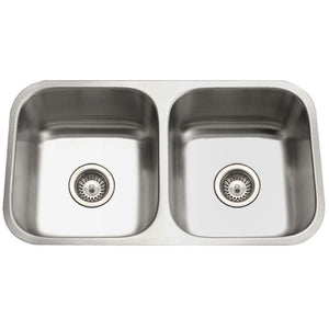 Alternate Image for Houzer 31" Stainless Steel Undermount 50/50 Double Bowl Kitchen Sink, 18 Gauge, STD-2100-1