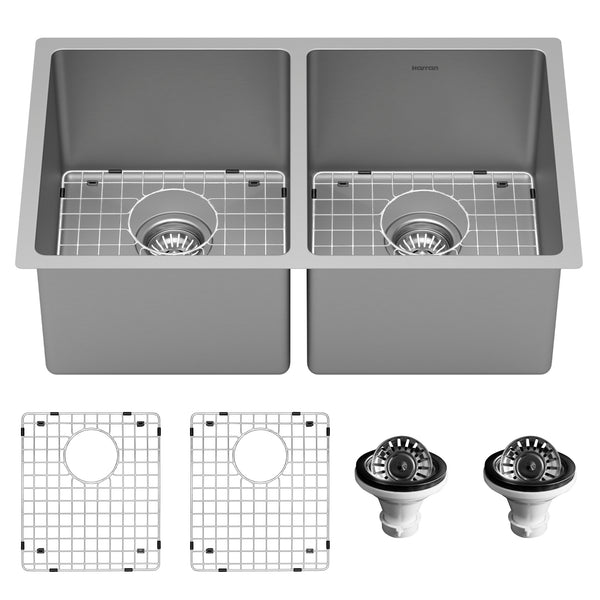 Karran Select 30" Undermount Stainless Steel Kitchen Sink with Accessories, 50/50 Double Bowl, 16 Gauge, SU76-PK1