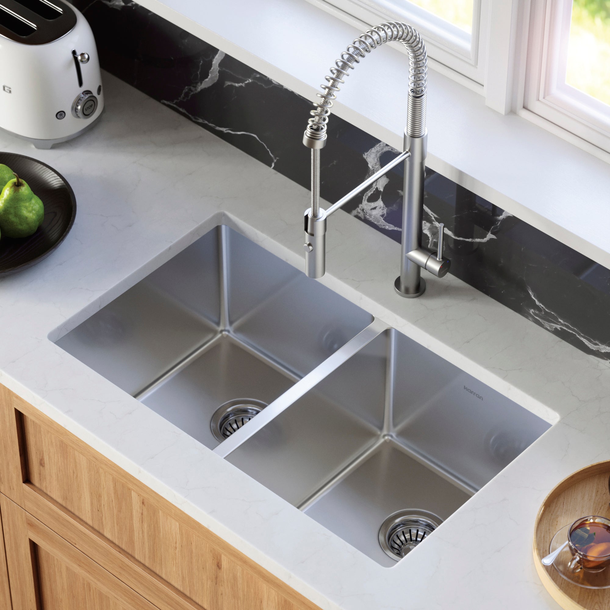 Karran Select 30" Undermount Stainless Steel Kitchen Sink with Accessories, 50/50 Double Bowl, 16 Gauge, SU76-PK1