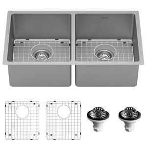 Alternate Image for Karran Select 32" Undermount Stainless Steel Kitchen Sink with Accessories, 50/50 Double Bowl, 16 Gauge, SU77-PK1