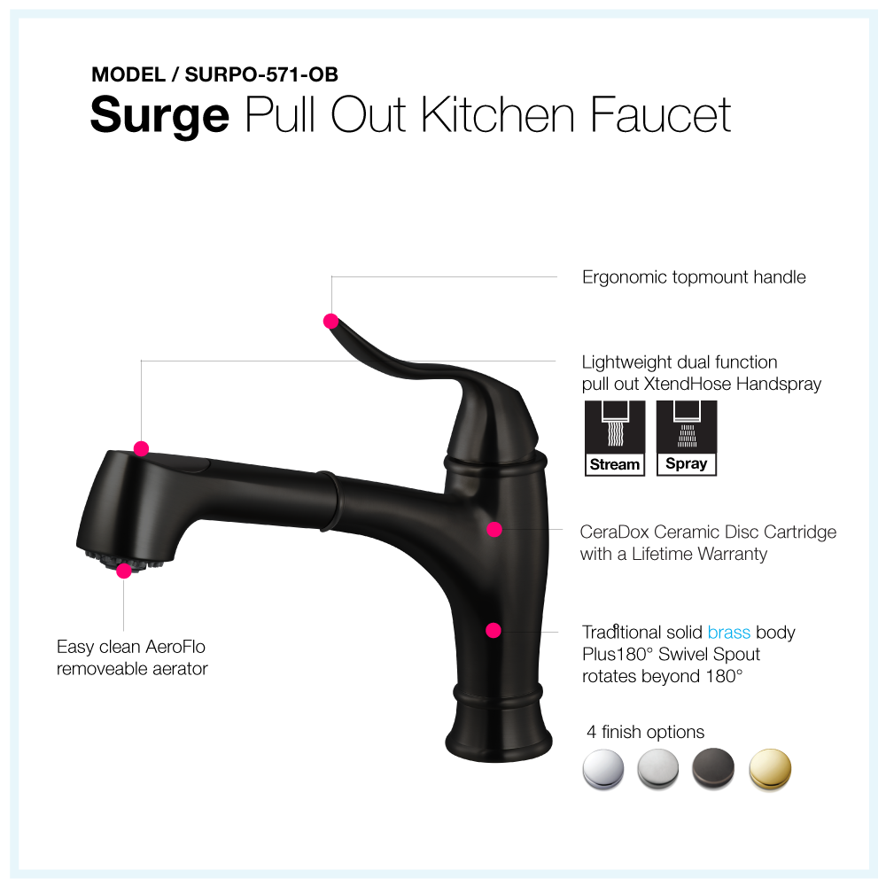 Houzer Surge Pull Out Kitchen Faucet Oil Rubbed Bronze, SURPO-571-OB - The Sink Boutique