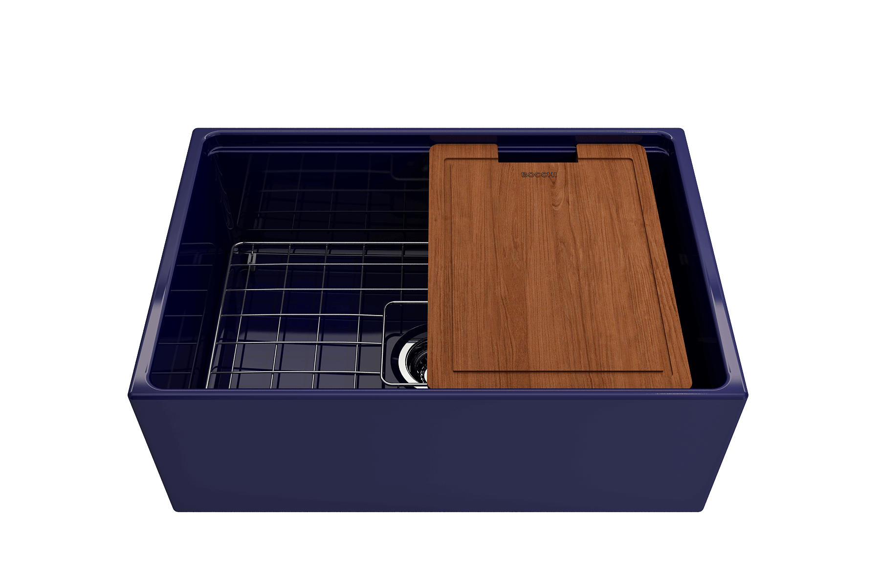 BOCCHI Contempo 27" Fireclay Workstation Farmhouse Sink Kit with Accessories, Sapphire Blue, 1628-010-0120