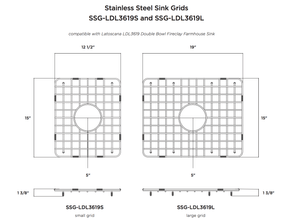 Alternate Image for Latoscana Stainless Steel Large Grid for 36" Fireclay Double Bowl Farmhouse Apron Sink LDL3619W, SSG-LDL3619L