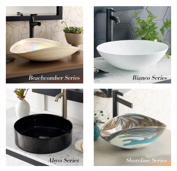 Native Trails Murano 15" Rounded-Square Glass Vessel Bathroom Sink, Shoreline, MG1515-SE