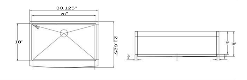 Nantucket Sinks Pro Series 30" Stainless Steel Farmhouse Sink, 16 Gauge, APRON302010-SR-16