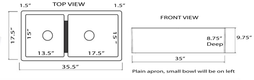 Nantucket Sinks Cape 36" Fireclay Farmhouse Sink, 60/40 Double Bowl, White, Hyannis-36-DBL