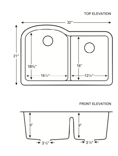Karran 32" Undermount Quartz Composite Kitchen Sink, 60/40 Double Bowl, Black, QU-610-BL-PK1