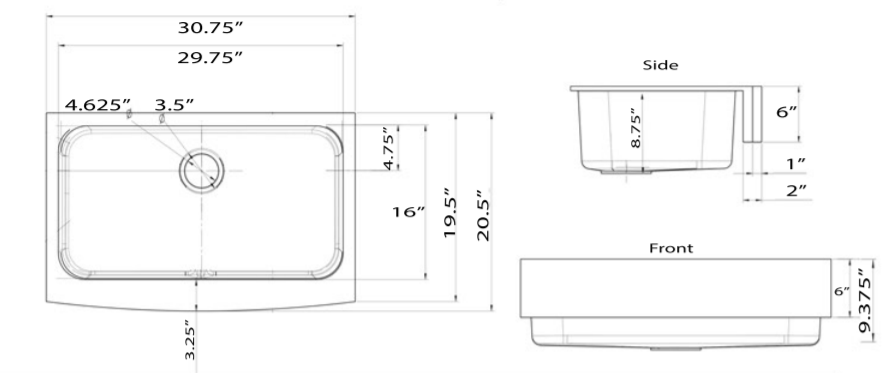 Nantucket Sinks Glacierstone 31" Retrofit Farmhouse Sink, White, NS-GSEZA32S