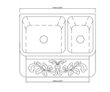 36" Soapstone Farmhouse Sink, 60/40 Double Bowl, Design Apron Front, Charcoal Marquina, KF362010DB-F2-6040-CMS