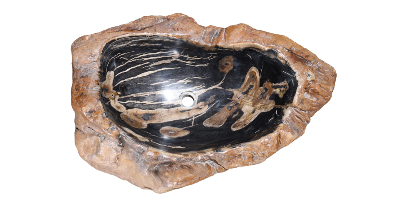 33" Petrified Wood Stone Vessel Sink, Black, Brown, PEWD-#3024
