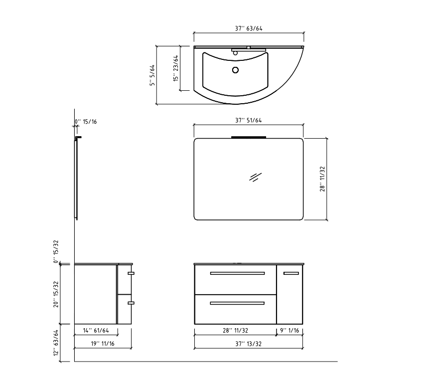 Latoscana 38" Modern Bathroom Vanity Left Side Corner, Ameno Series, AM38OPT1