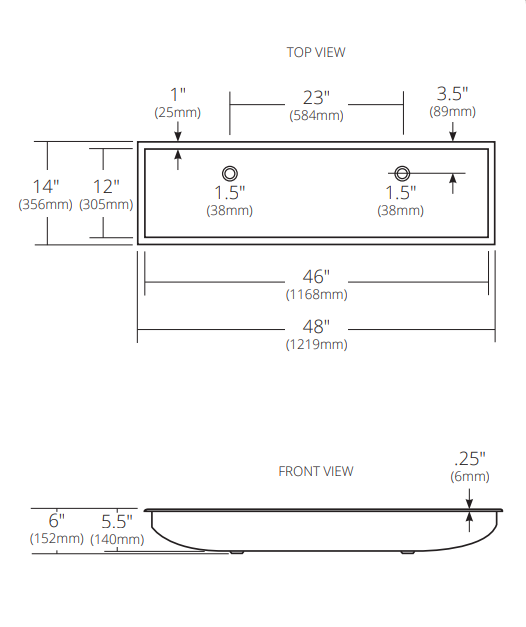 Native Trails Trough 48" Rectangle Copper Bathroom Sink, Polished Copper, CPS408