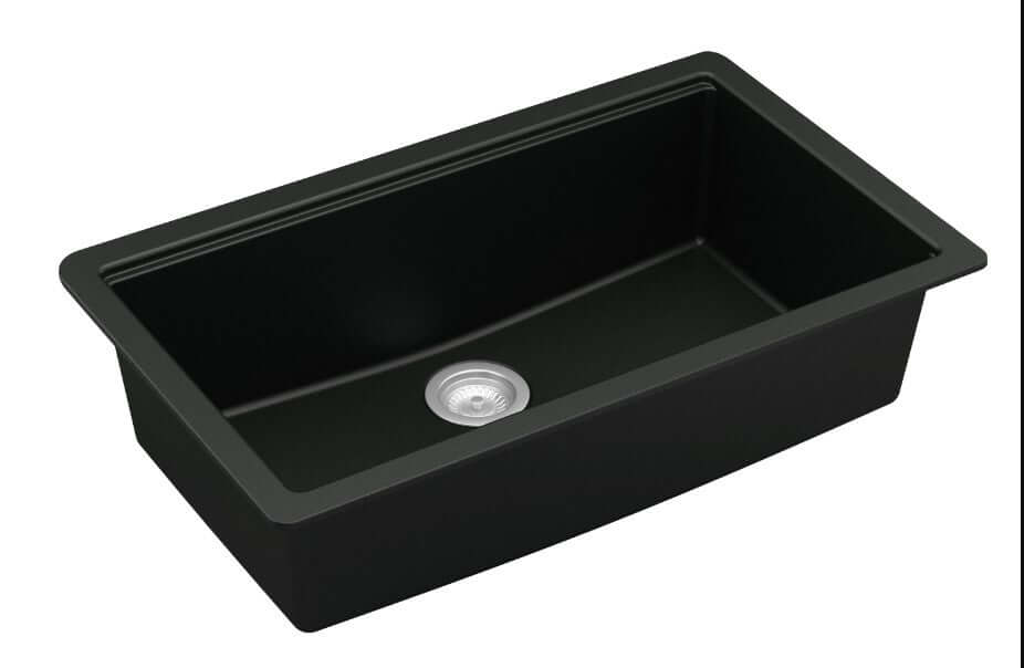 Karran 33" Undermount Quartz Composite Workstation Kitchen Sink with Accessories, Black, QUWS-875-BL