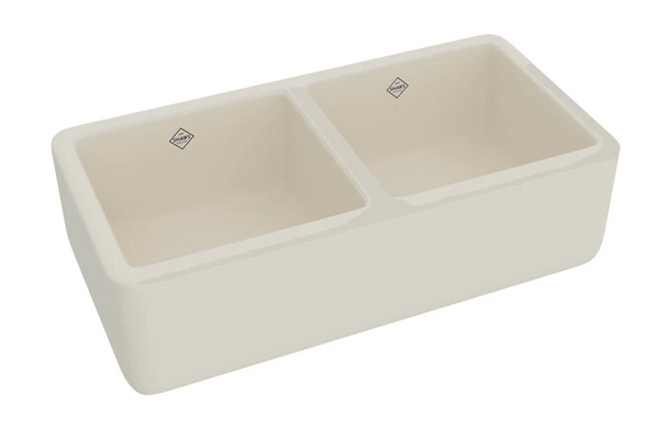 Rohl Shaws 36" Fireclay 50/50 Double Bowl Farmhouse Apron Kitchen Sink, Parchment, RC3719PCT - The Sink Boutique