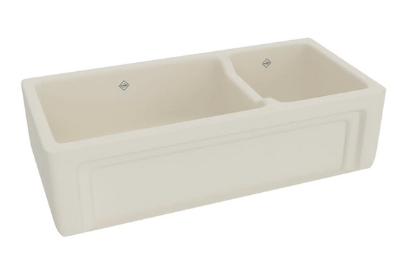 Rohl Shaws 40" Fireclay 70/30 Double Bowl Farmhouse Apron Kitchen Sink, Parchment, RC4018PCT - The Sink Boutique