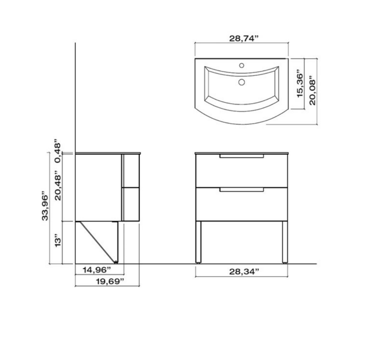 Latoscana 39" Modern Bathroom Vanity, Oasi Series - The Sink Boutique