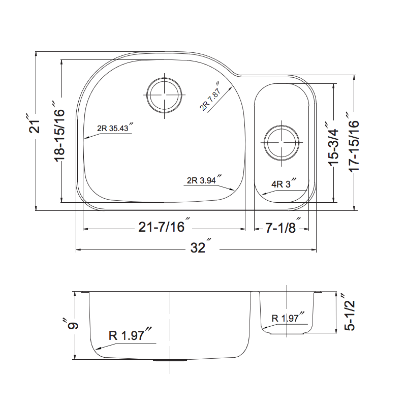 Houzer 32" Stainless Steel Undermount 80/20 Double Bowl Kitchen Sink, MG-3209SR-1 - The Sink Boutique