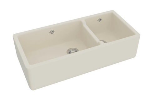 Rohl Shaws 40" Fireclay 70/30 Double Bowl Farmhouse Apron Kitchen Sink, Parchment, RC4019PCT - The Sink Boutique