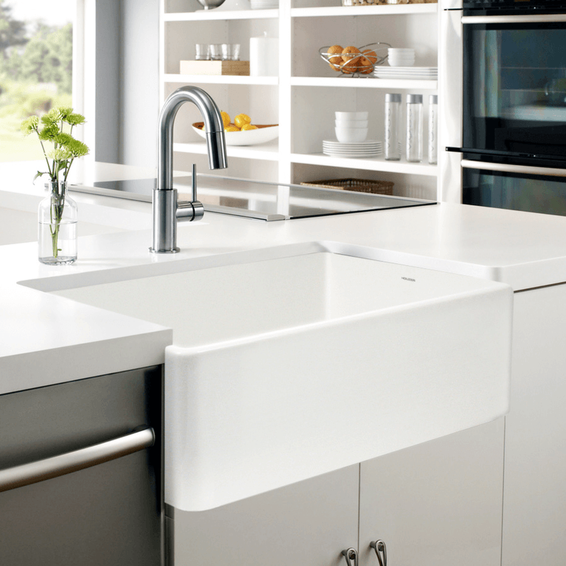 Houzer 33" Fireclay Farmhouse Apron Front Single Bowl Kitchen Sink, White, PTG-4300 WH - The Sink Boutique