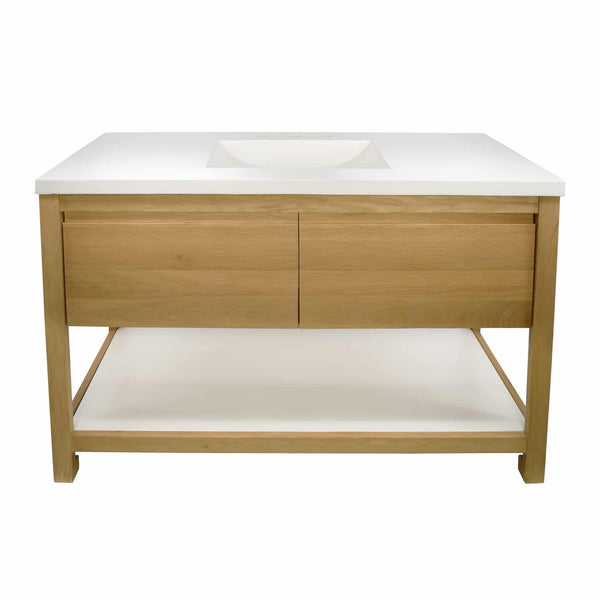 Native Trails 48" Solace Vanity Base in Sunrise Oak with Palomar Vanity Top and Sink, Pearl, VNO481-P-NSVNT48-P