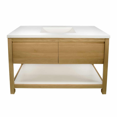 Native Trails 48" Solace Vanity Base in Sunrise Oak with Palomar Vanity Top and Sink, Pearl, VNO481-P-NSVNT48-P