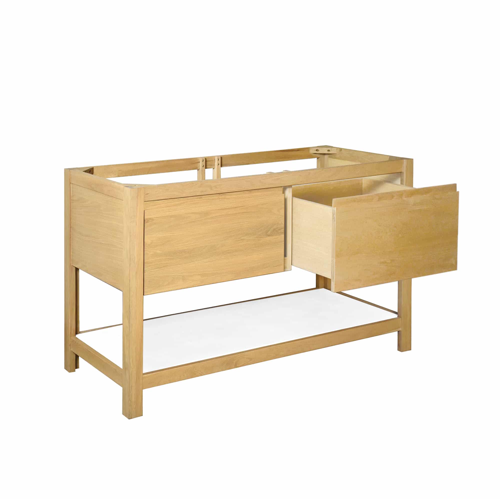 Native Trails 48" Solace Freestanding Vanity Base in Sunrise Oak with Pearl Shelf, VNO481-P