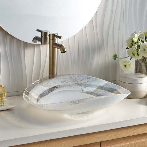 Native Trails Murano 20" x 17" Asymmetrical Rounded Curve-Shaped Vessel Glass Bathroom Sink, Seaspray, MG2017-SY
