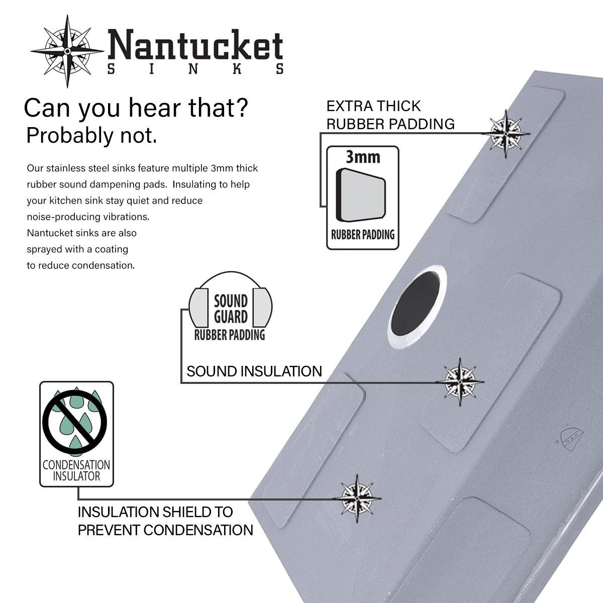 Nantucket Sinks Pro Series 32" Undermount 304 Stainless Steel Kitchen Sink with Accessories, 55/45 Double Bowl, Silver, SR3219-OS-16 - The Sink Boutique