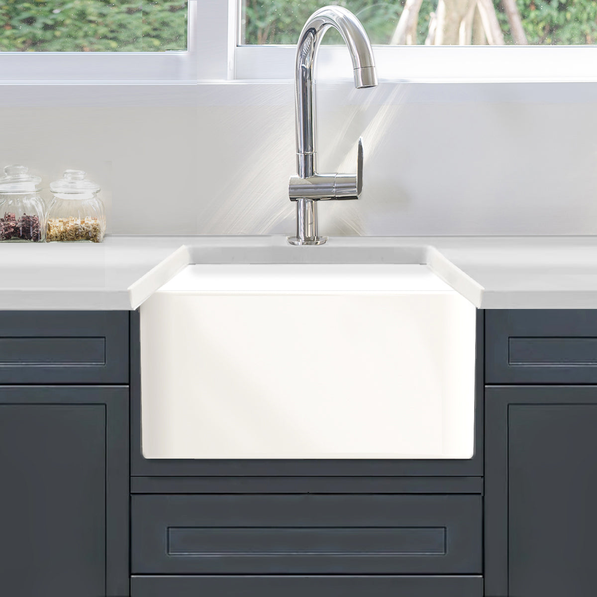Nantucket Sinks Cape 20" Fireclay Farmhouse Sink, White, T-FCFS20 - The Sink Boutique