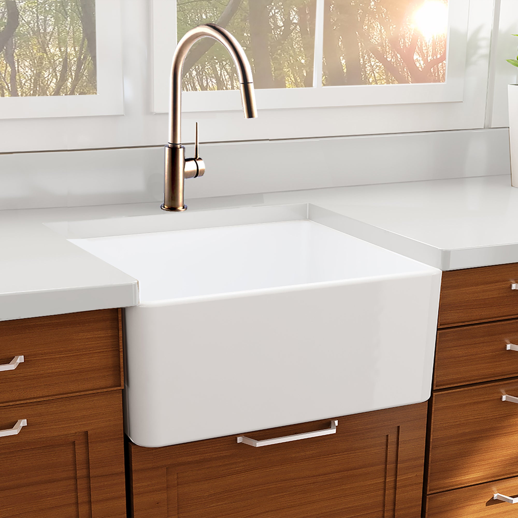 Nantucket Sinks Cape 27" Fireclay Farmhouse Sink, White, T-FCFS27