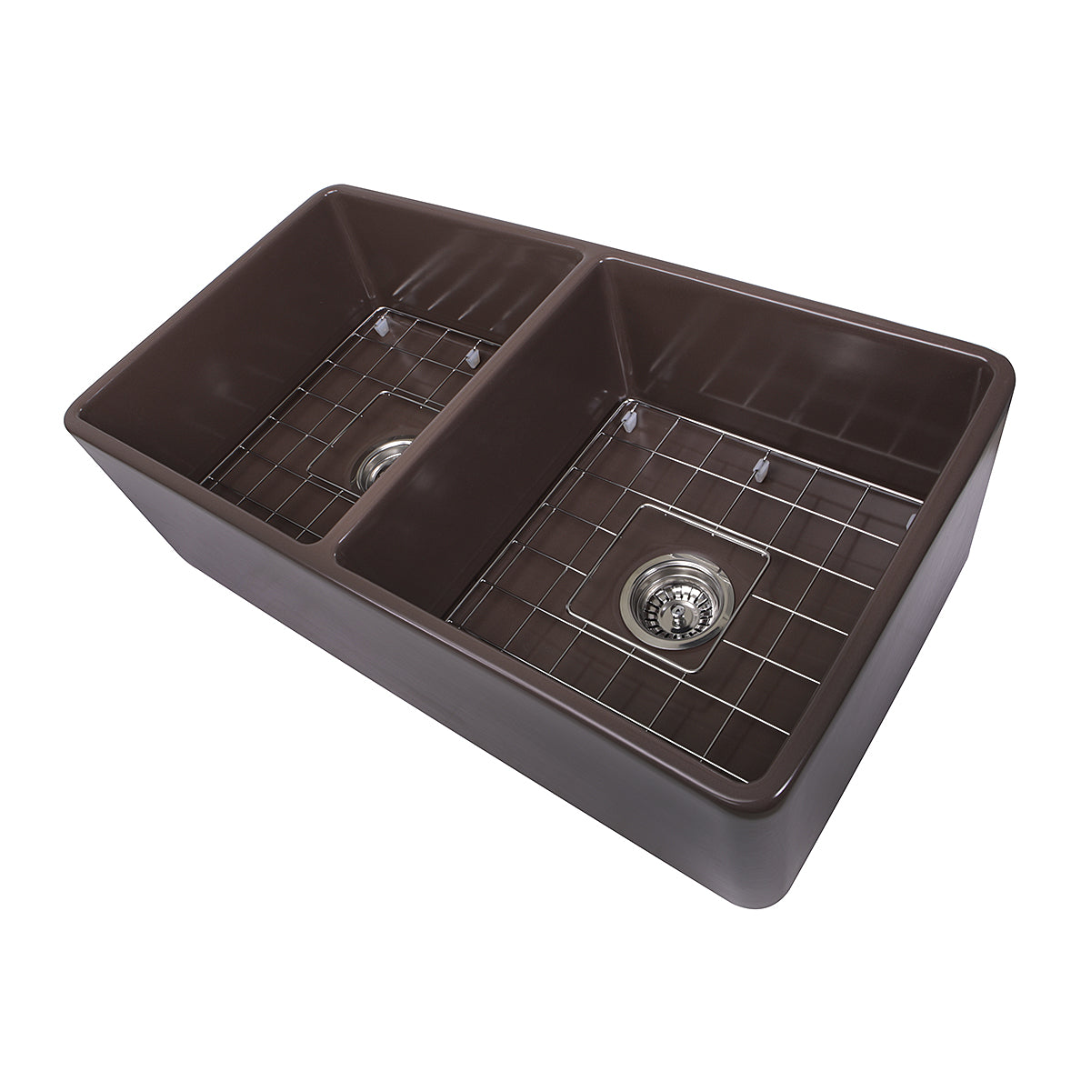 Alternate Image for Nantucket Sinks Cape 33" Fireclay Farmhouse Sink, 50/50 Double Bowl, Coffee Brown, T-FCFS33CB-DBL