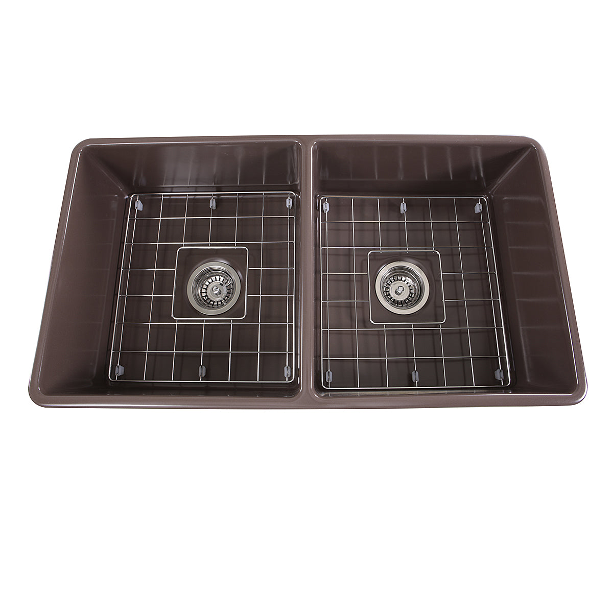 Alternate Image for Nantucket Sinks Cape 33" Fireclay Farmhouse Sink, 50/50 Double Bowl, Coffee Brown, T-FCFS33CB-DBL