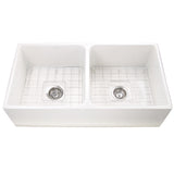 Nantucket Sinks Cape 36" Fireclay Farmhouse Sink with Accessories, White, T-FCFS36-DBL - The Sink Boutique