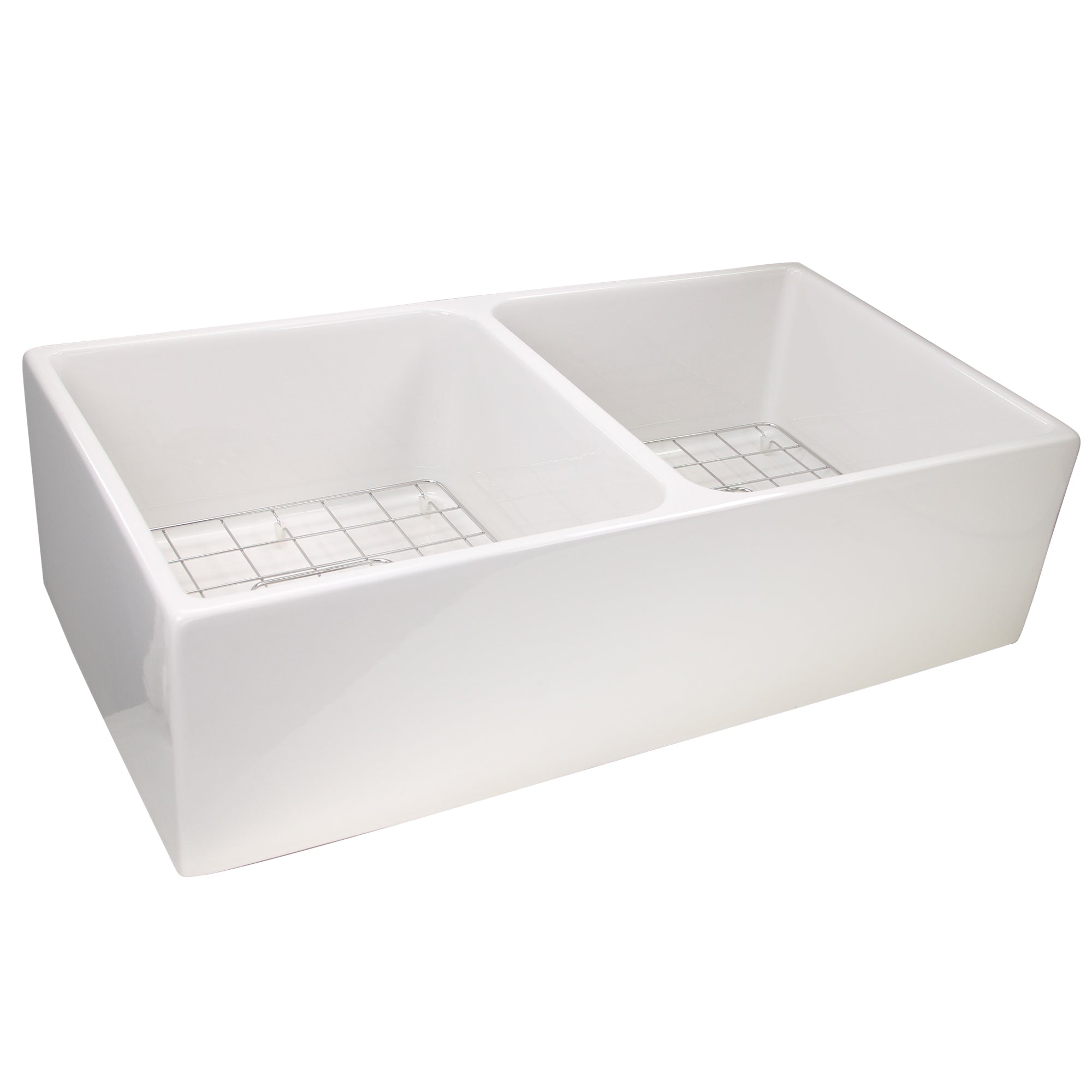 Nantucket Sinks Cape 36" Fireclay Farmhouse Sink with Accessories, White, T-FCFS36-DBL - The Sink Boutique