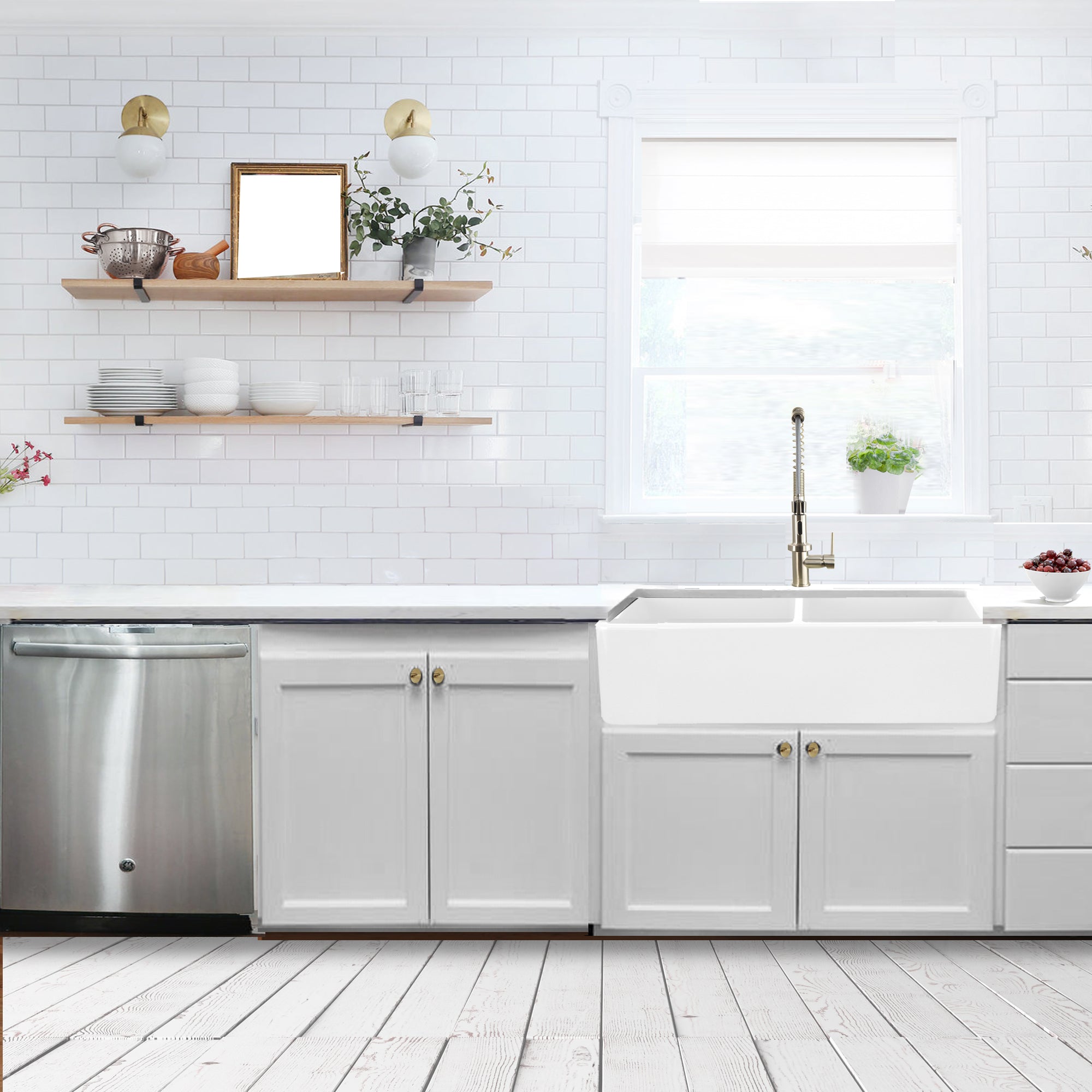 Nantucket Sinks Cape 36" Fireclay Farmhouse Sink with Accessories, White, T-FCFS36-DBL - The Sink Boutique