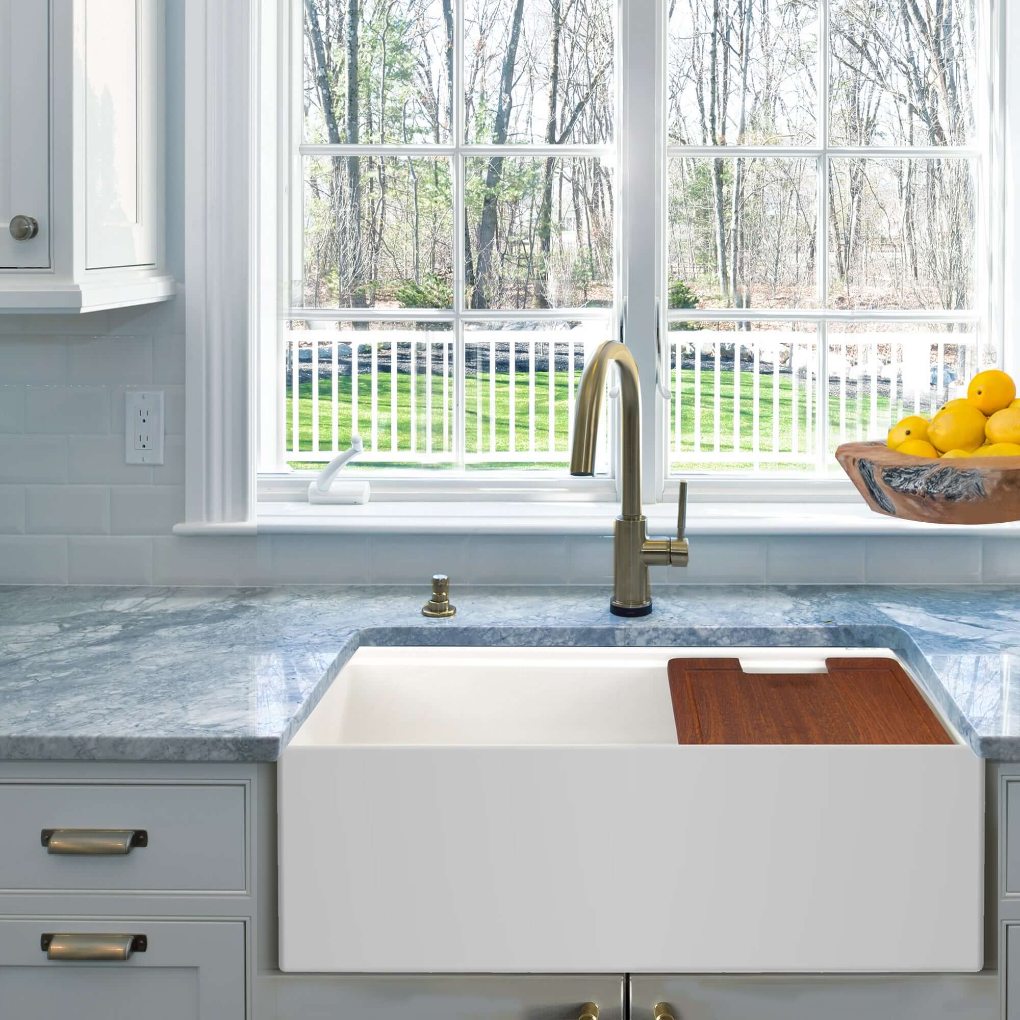 Nantucket Sinks Cape 30" Fireclay Workstation Farmhouse Sink with Accessories, White, T-PS30W