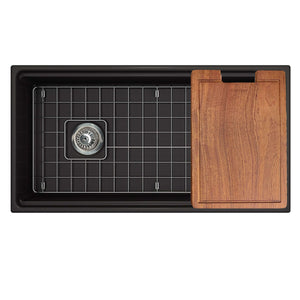 Alternate Image for Nantucket Sinks Cape 36" Fireclay Workstation Farmhouse Sink with Accessories, Matte Black, T-PS36MB