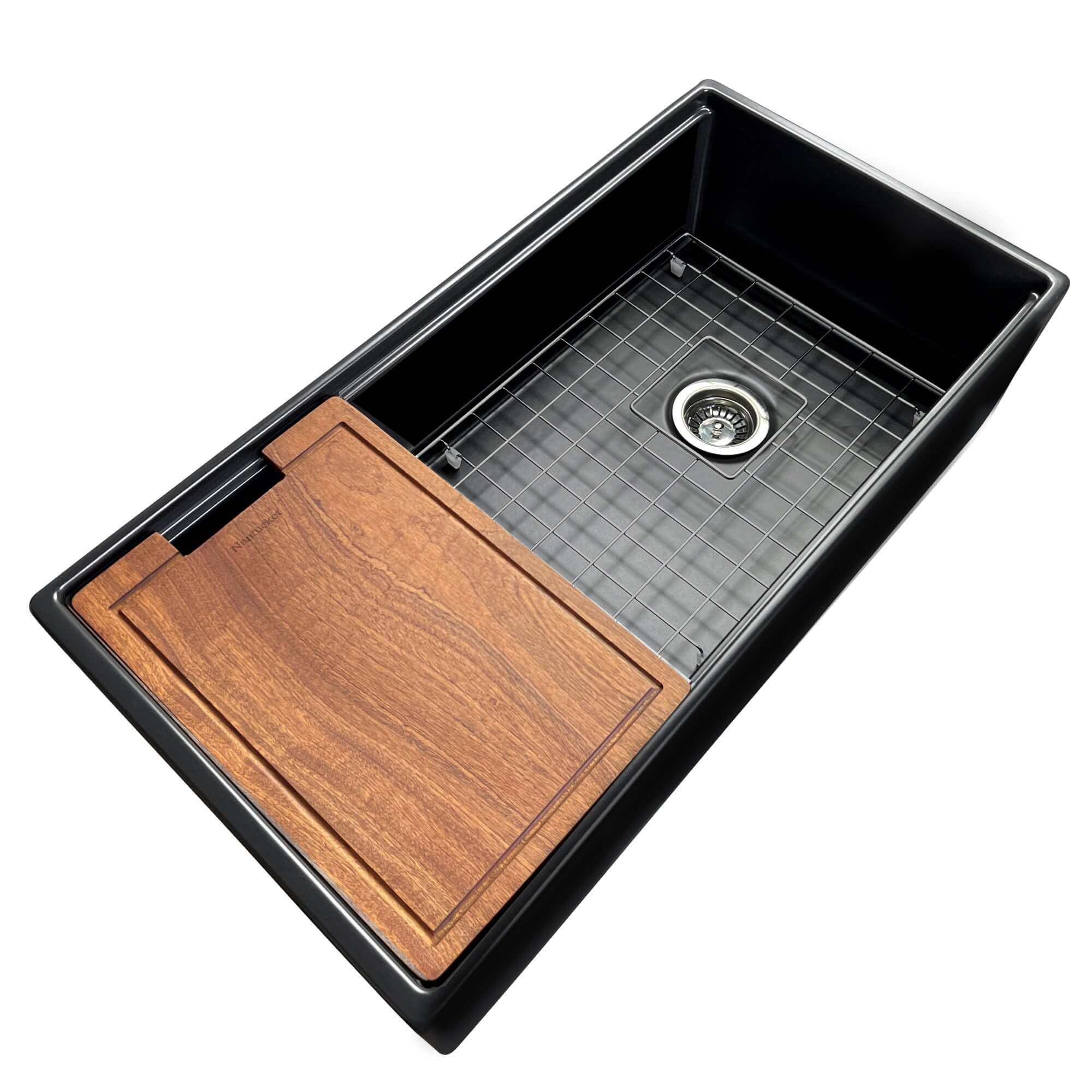 Nantucket Sinks Cape 36" Fireclay Workstation Farmhouse Sink with Accessories, Matte Black, T-PS36MB