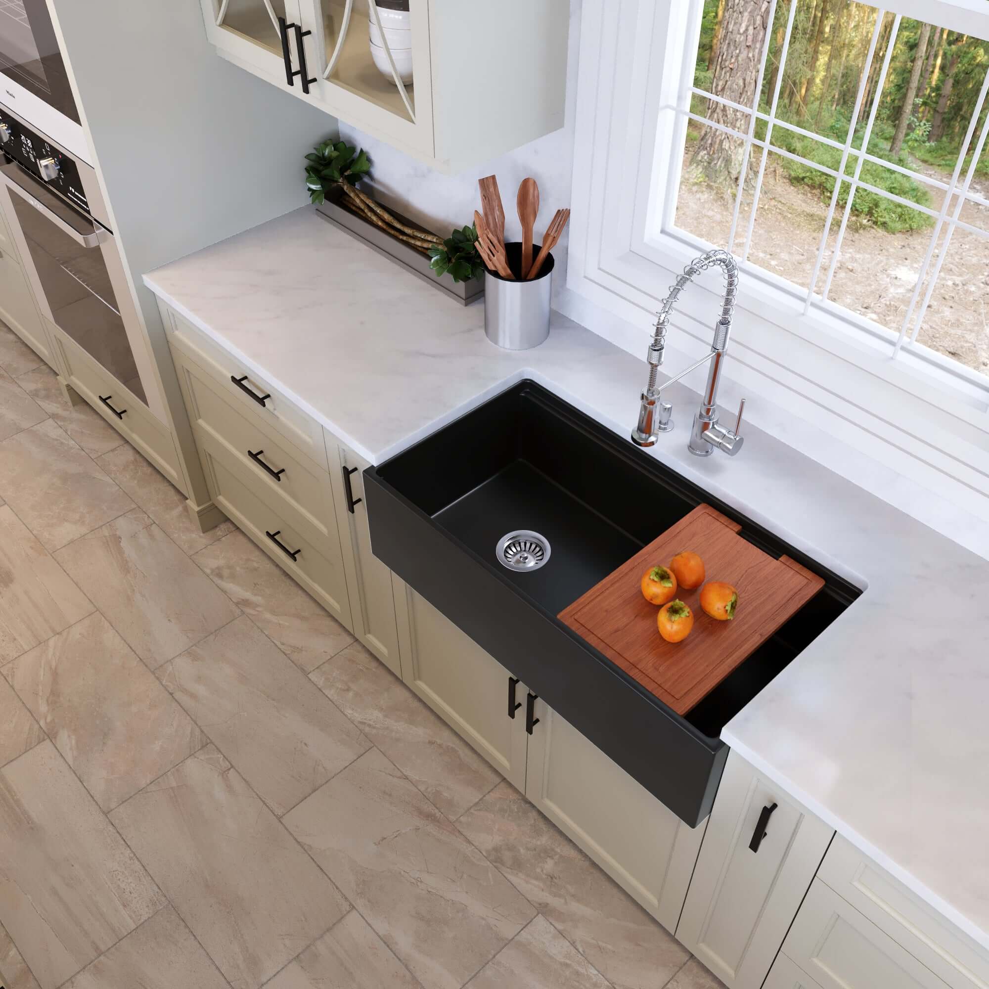 Nantucket Sinks Cape 36" Fireclay Workstation Farmhouse Sink with Accessories, Matte Black, T-PS36MB