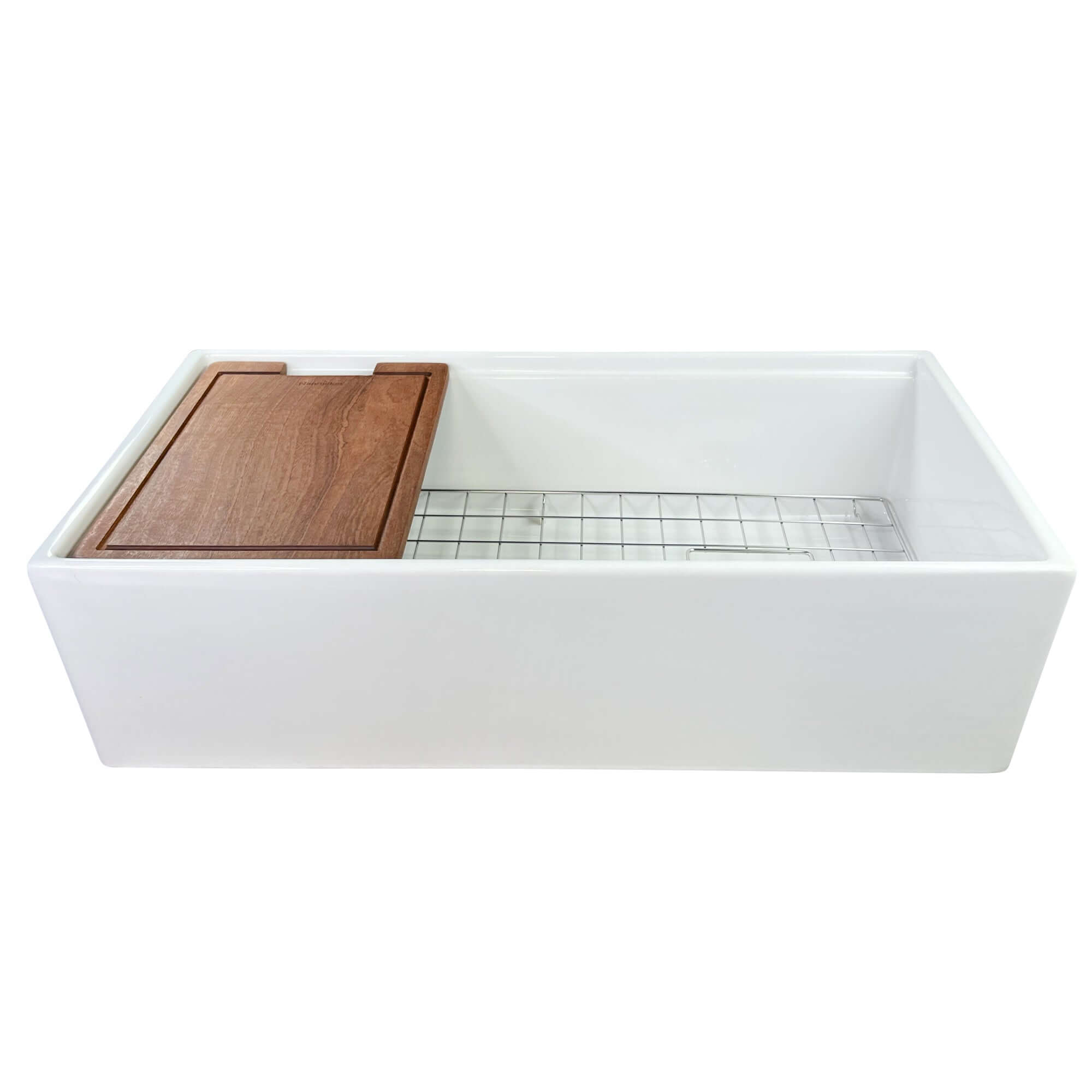 Nantucket Sinks Cape 36" Fireclay Workstation Farmhouse Sink with Accessories, White, T-PS36W