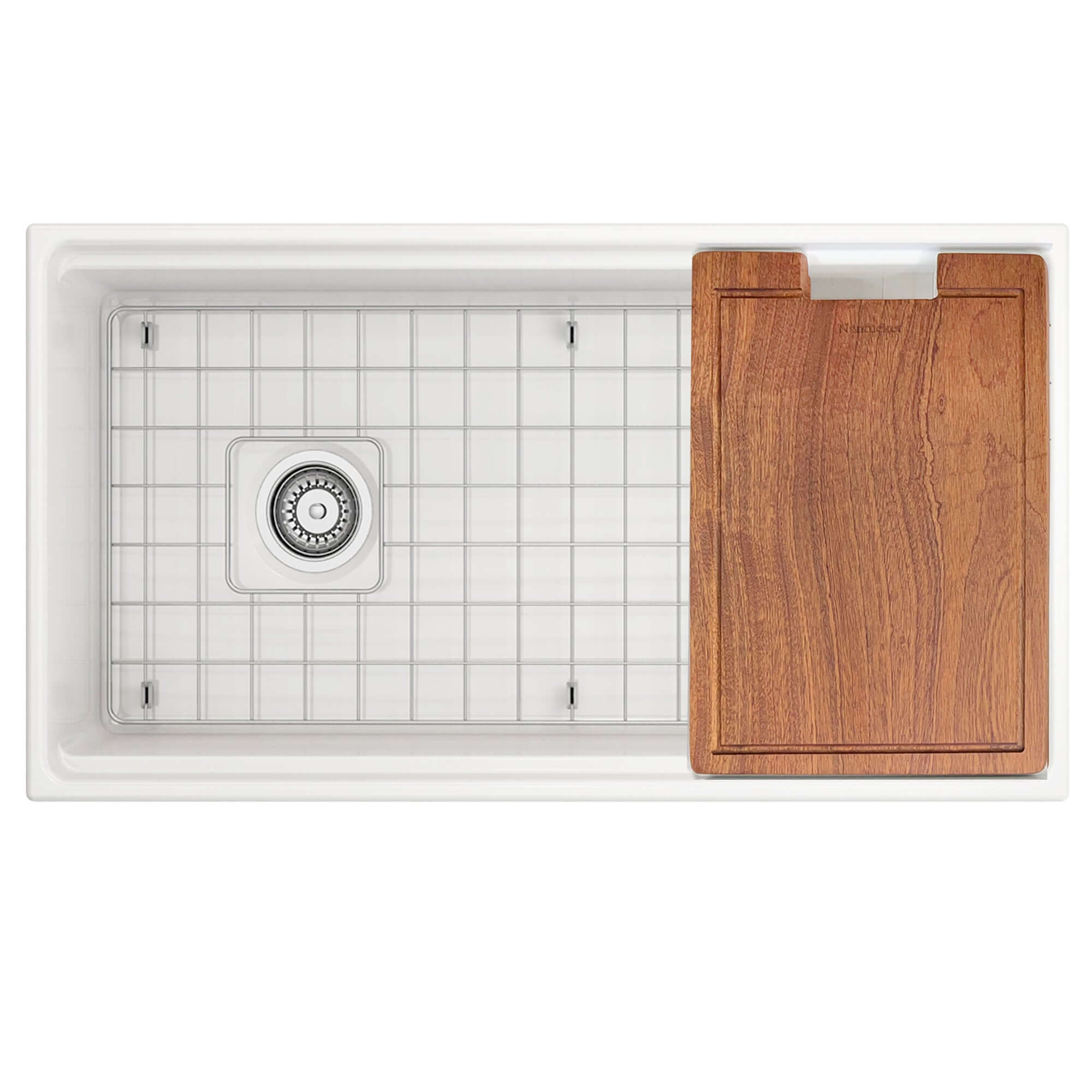 Nantucket Sinks Cape 36" Fireclay Workstation Farmhouse Sink with Accessories, White, T-PS36W