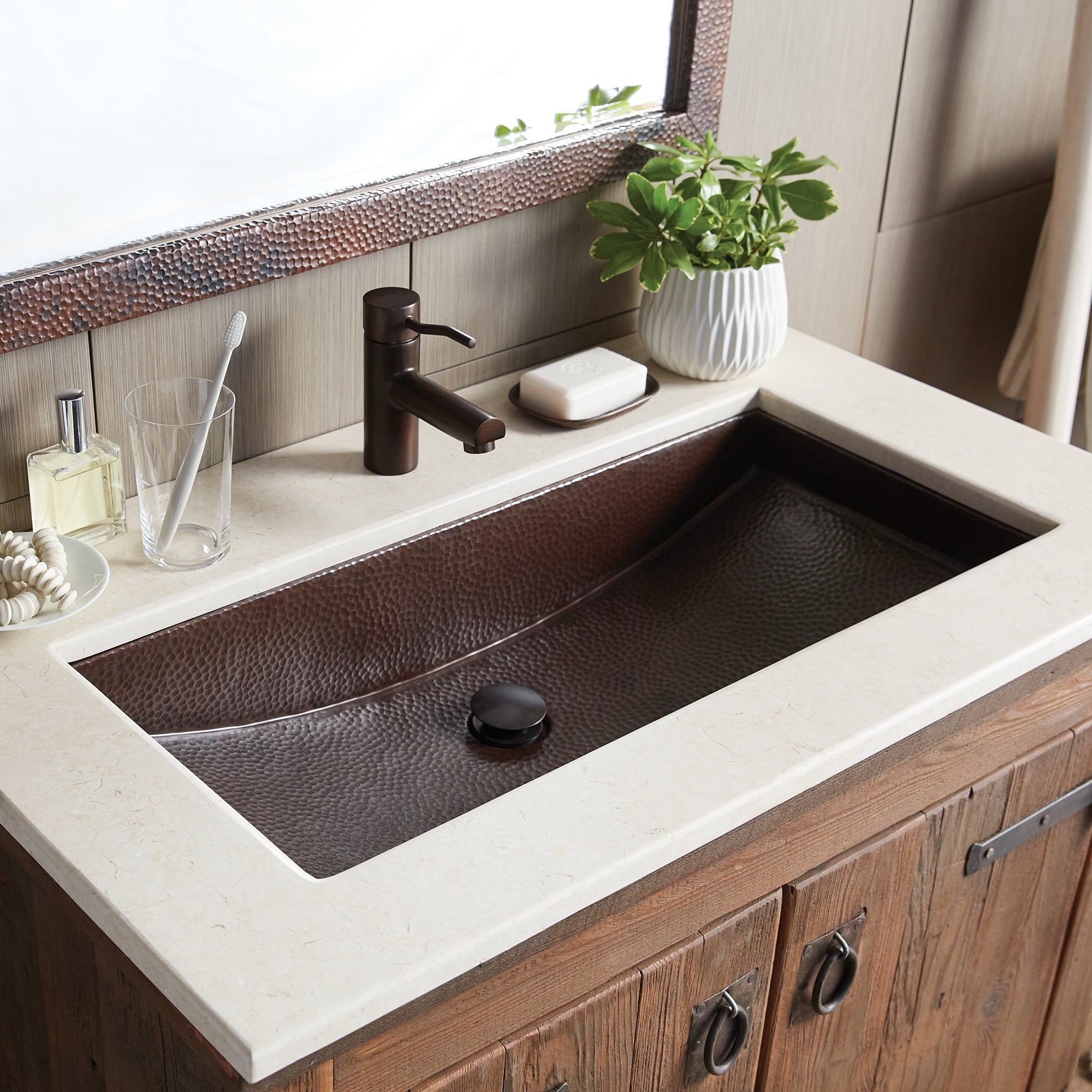 Native Trails Trough 30" Rectangle Copper Bathroom Sink, Antique Copper, CPS200