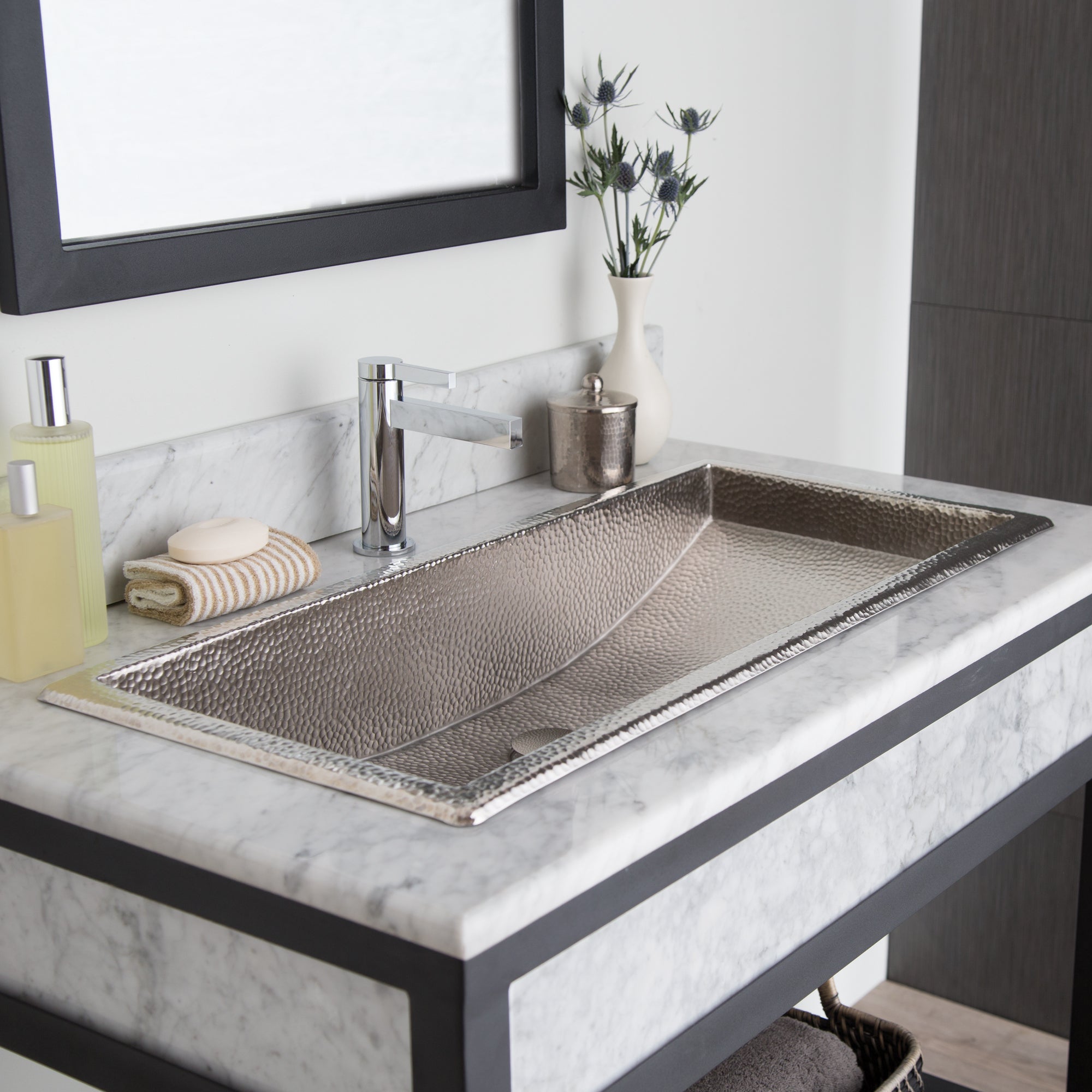 Native Trails Trough 30" Rectangle Nickel Bathroom Sink, Brushed Nickel, CPS500